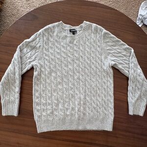 Express Gray Crewneck Sweater with Cable Knit Texture